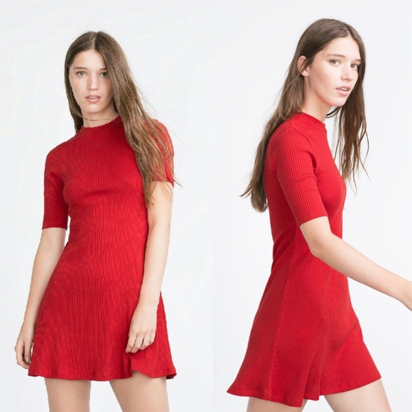 Zara | Dresses | Nwt Zara Red Ribbed 